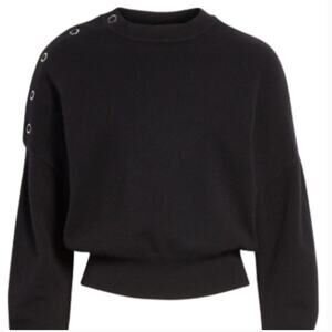 LEWIT Black Cashmere Blend Snap Detail Long Sleeve Crew Pullover Sweater Size XS